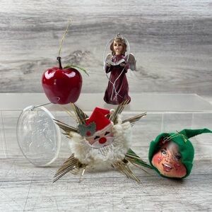 Vintage Christmas Ornaments Lot 1980s Santa Claus Angel Apple Cherub Snowman